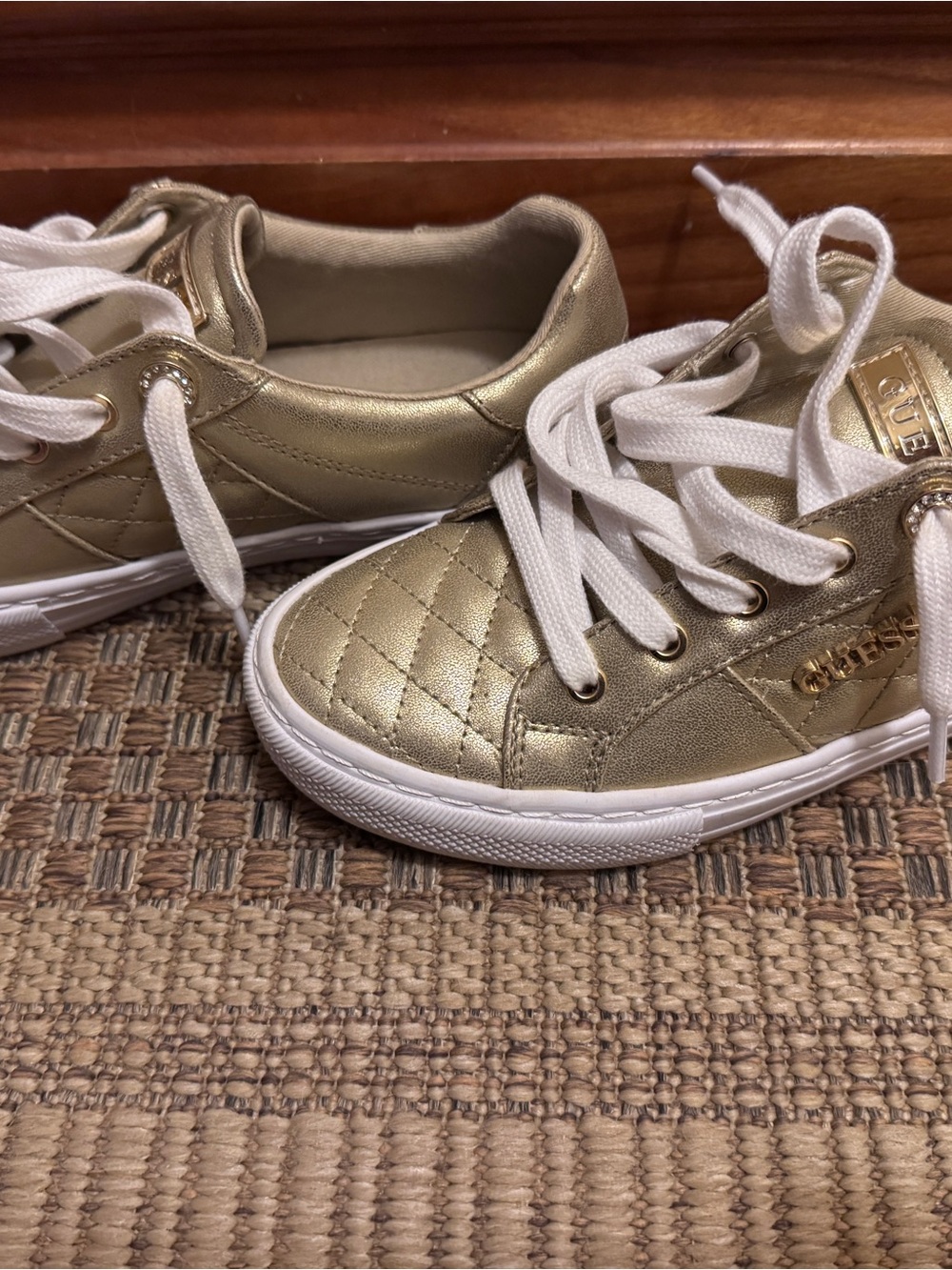 Guess Metallic Gold Quilted Sneakers with White Laces
